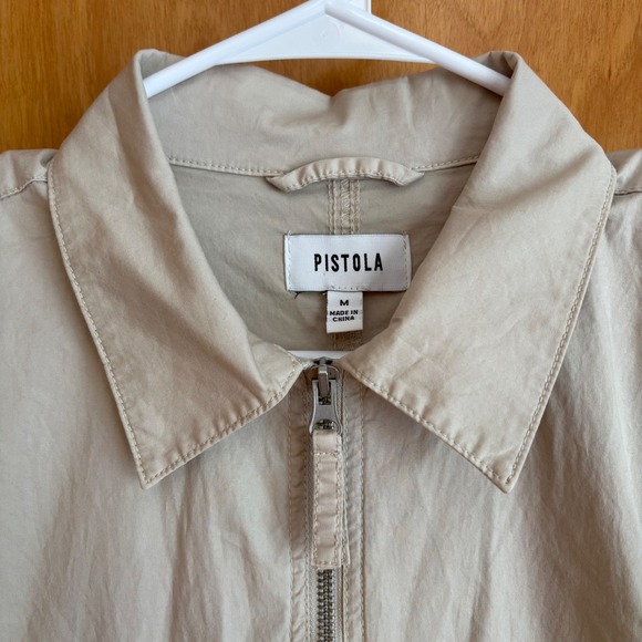 Pistola Womens Zip Up Romper Short‎ Sleeve Drawstring Waist Casual Beige - Picture 2 of 7